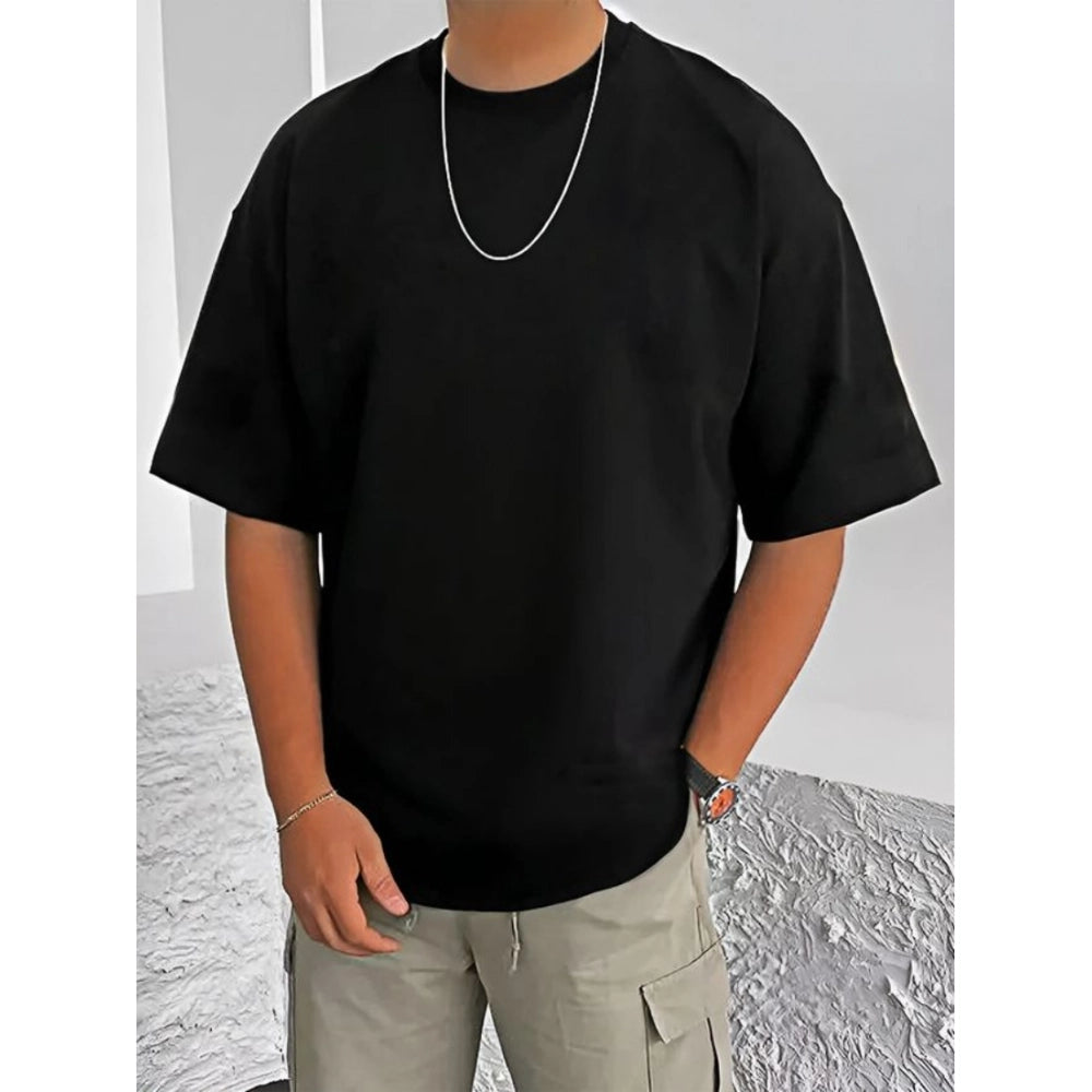 Printed Cotton Blend Round Neck Half Sleeve T-Shirt for Men (Style 16) - Black - POPNOVA - photo 2
