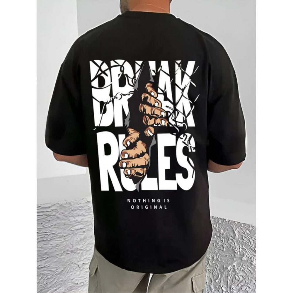 Printed Cotton Blend Round Neck Half Sleeve T-Shirt for Men (Style 15) - Black - POPNOVA - photo 2