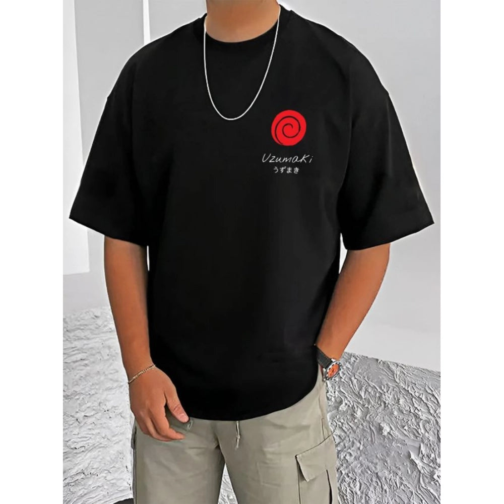 Printed Cotton Blend Round Neck Half Sleeve T-Shirt for Men (Style 14) - Black - POPNOVA - photo 1
