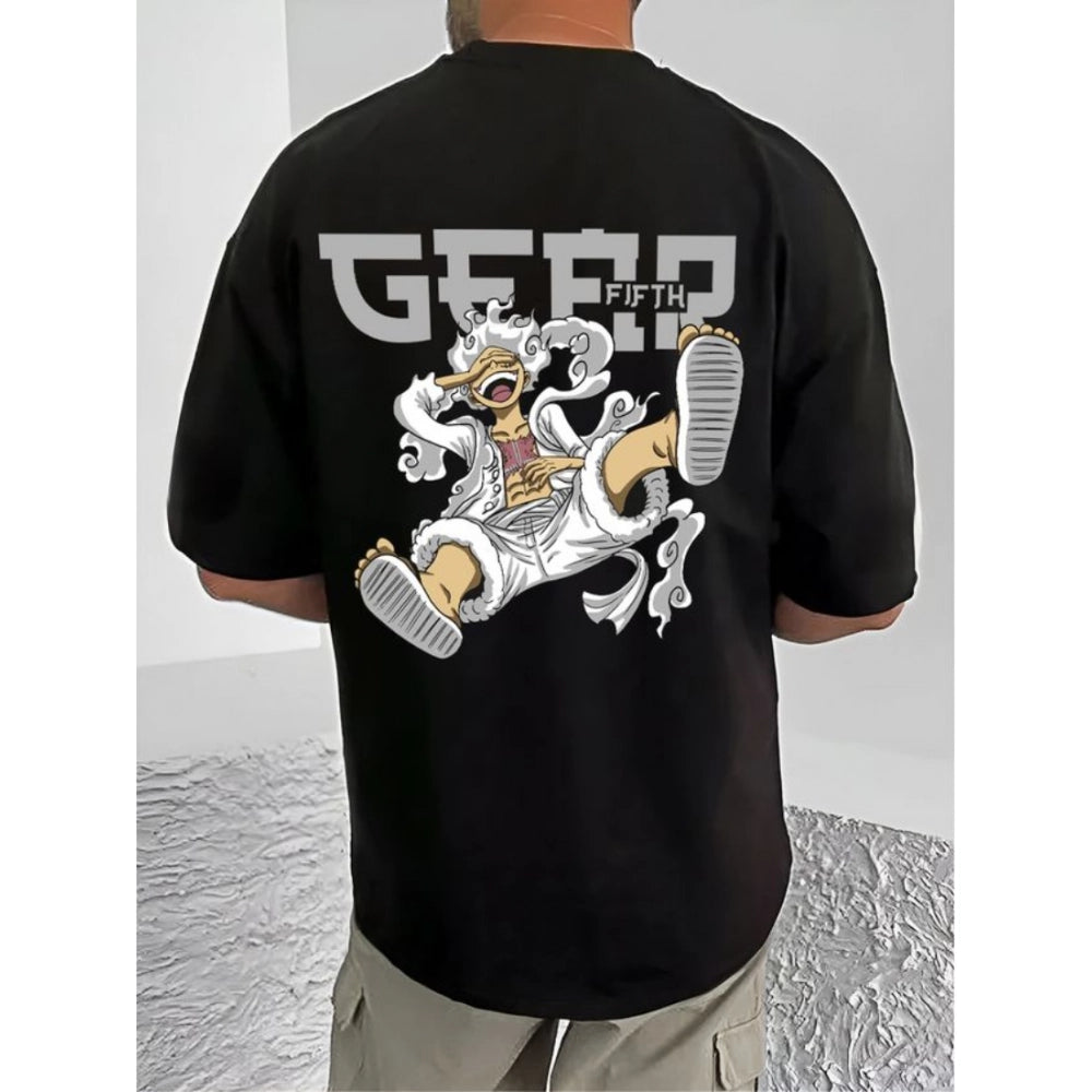 Printed Cotton Blend Round Neck Half Sleeve T-Shirt for Men (Style 8) - Black - POPNOVA - photo 2