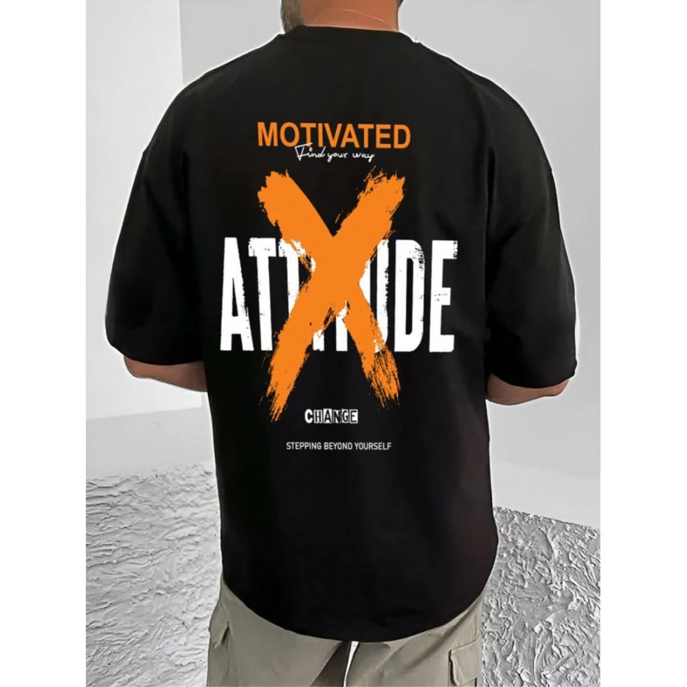 Printed Cotton Blend Round Neck Half Sleeve T-Shirt for Men (Style 2) - Black - POPNOVA - photo 2