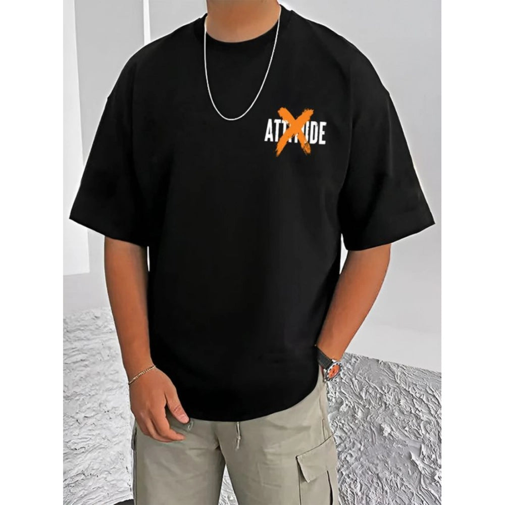 Printed Cotton Blend Round Neck Half Sleeve T-Shirt for Men (Style 2) - Black - POPNOVA - photo 1