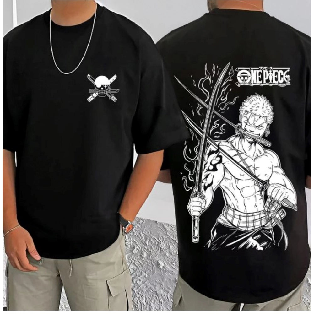 Printed Cotton Blend Round Neck Half Sleeve T-Shirt for Men (Style 10) - Black - POPNOVA - photo 3