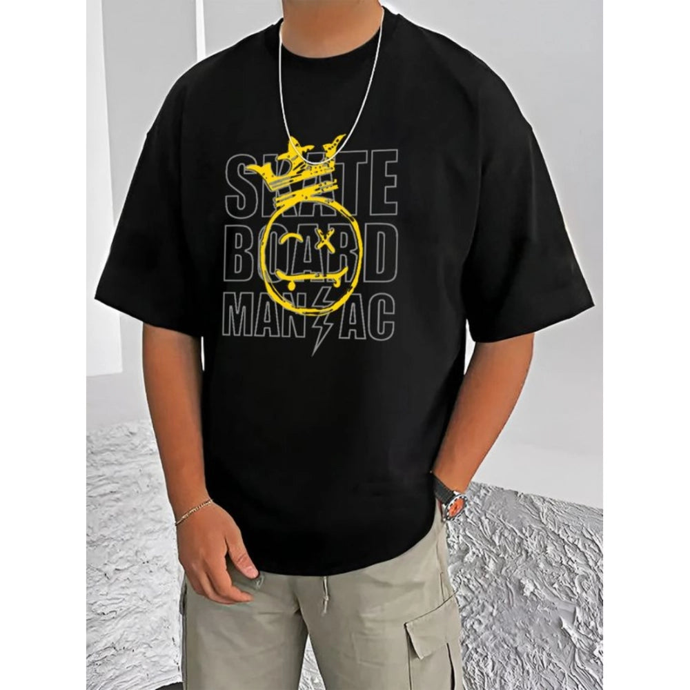 Printed Cotton Blend Round Neck Half Sleeve T-Shirt for Men (Style 32) - Black - POPNOVA - photo 1