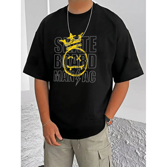 Printed Cotton Blend Round Neck Half Sleeve T-Shirt for Men (Style 32) - Black - POPNOVA - photo 1