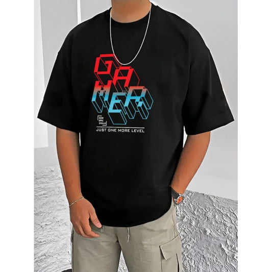 Printed Cotton Blend Round Neck Half Sleeve T-Shirt for Men (Style 29) - Black - POPNOVA - photo 1