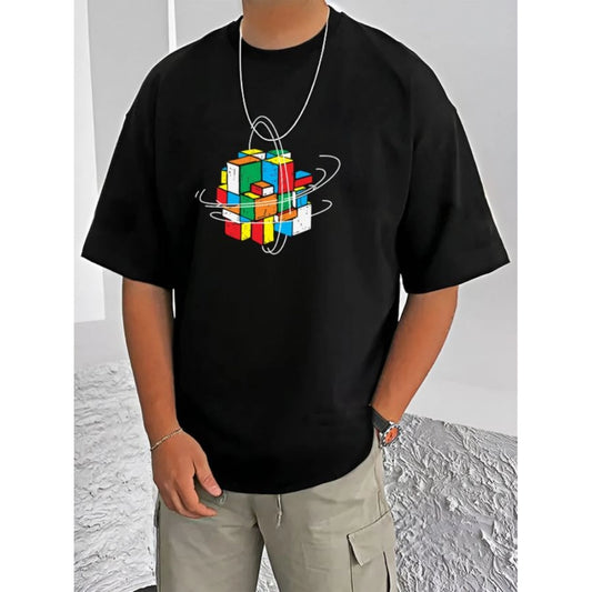Printed Cotton Blend Round Neck Half Sleeve T-Shirt for Men (Style 27) - Black - POPNOVA - photo 1