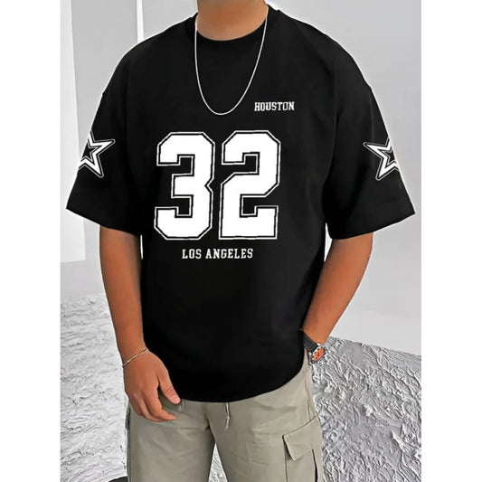 Printed Cotton Blend Round Neck Half Sleeve T-Shirt for Men (Style 21) - Black - POPNOVA - photo 1