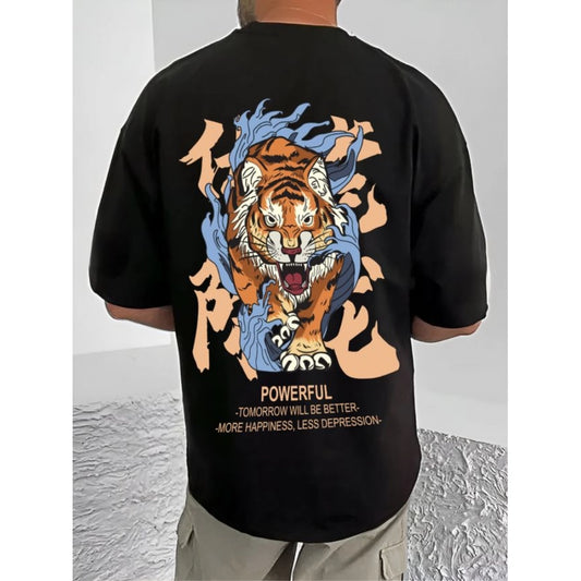 Printed Cotton Blend Round Neck Half Sleeve T-Shirt for Men (Style 16) - Black - POPNOVA - photo 1
