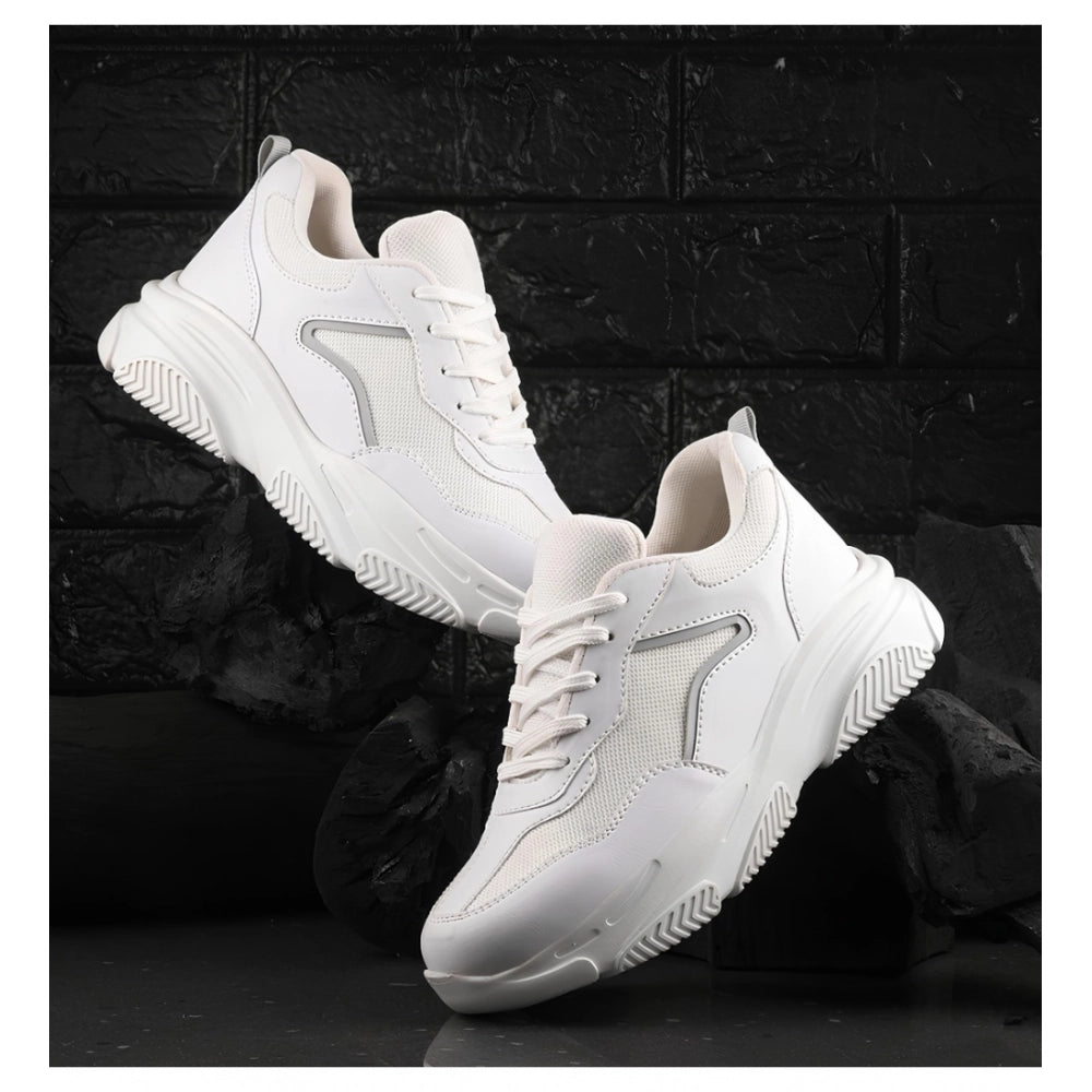 Women's Casual Mesh Printed Lace-Ups Shoes (White) - POPNOVA