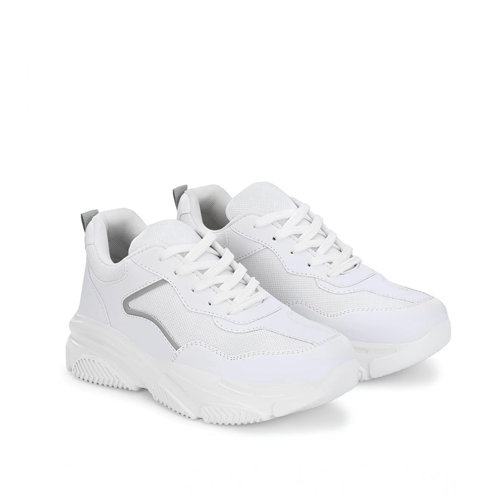 Women's Casual Mesh Printed Lace-Ups Shoes (White) - POPNOVA