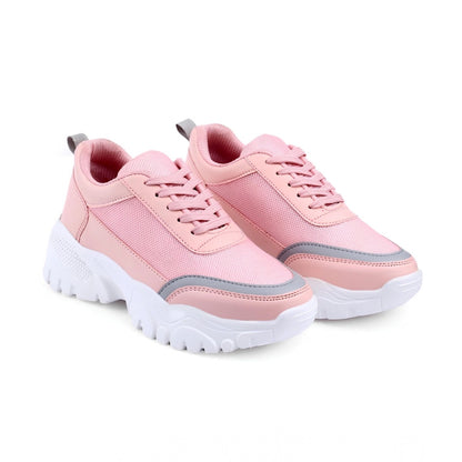 Women's Casual Mesh Printed Lace-Ups Shoes (Pink) - POPNOVA