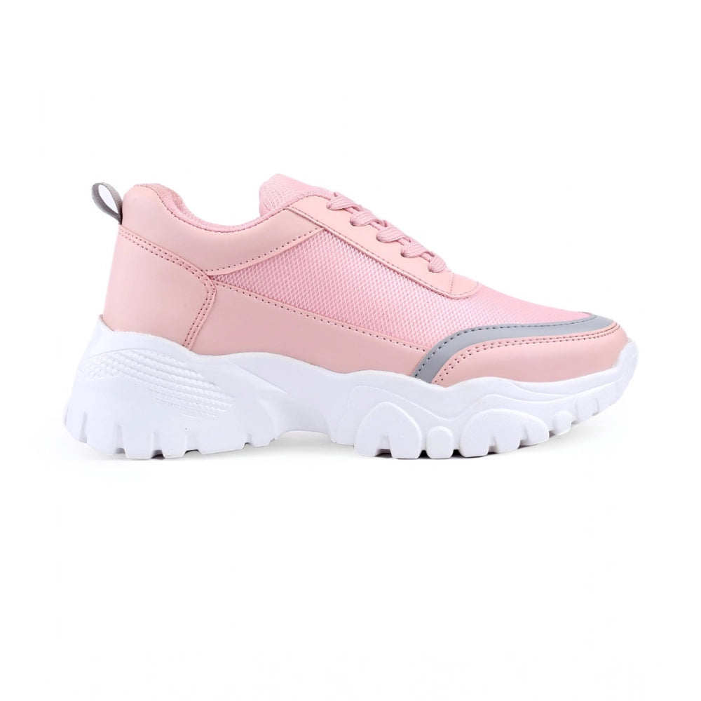 Women's Casual Mesh Printed Lace-Ups Shoes (Pink) - POPNOVA