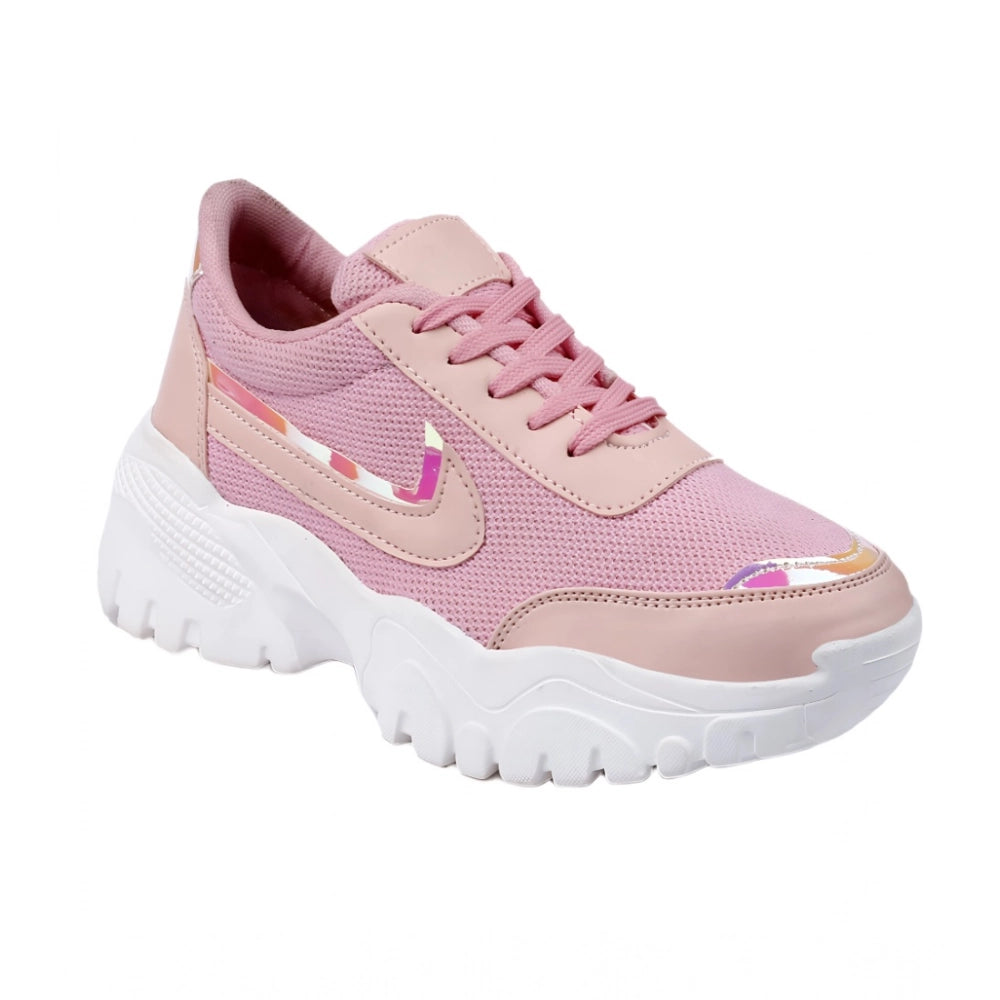 Women's Casual Mesh Printed Lace-Ups Shoes (Pink) - POPNOVA
