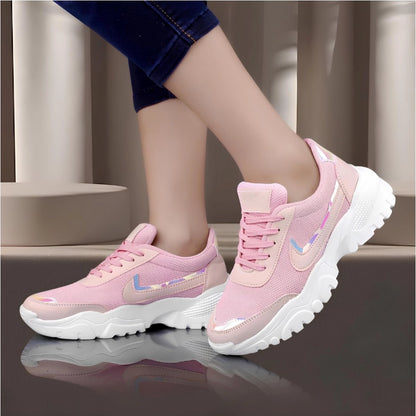 Women's Casual Mesh Printed Lace-Ups Shoes (Pink) - POPNOVA