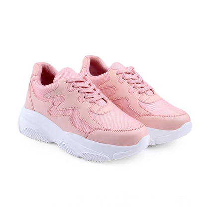 Women's Casual Mesh Printed Lace-Ups Shoes (Pink) - POPNOVA