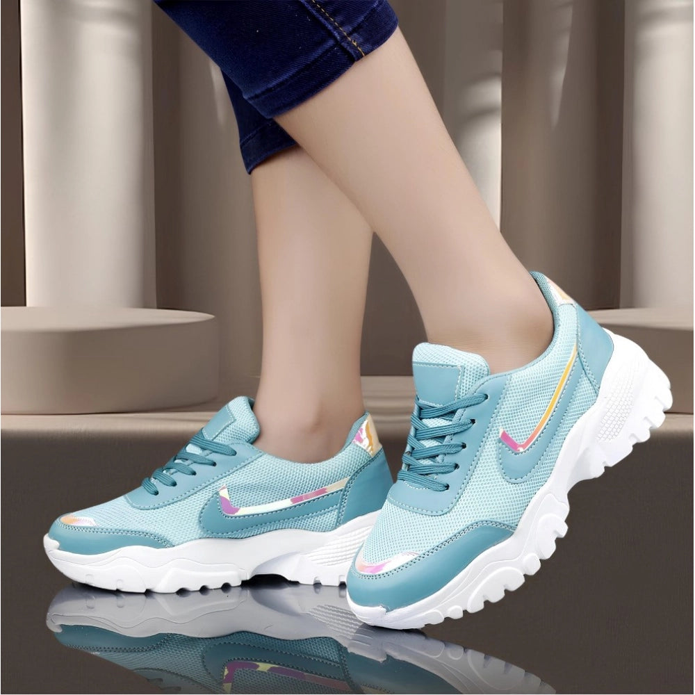 Women's Casual Mesh Printed Lace-Ups Shoes (Blue) - POPNOVA