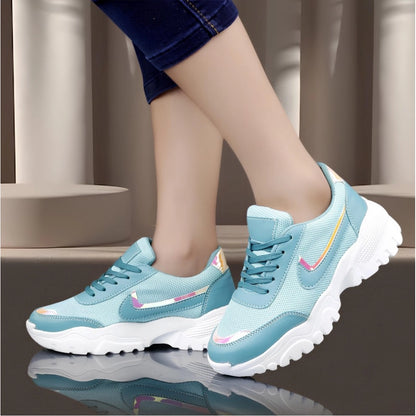 Women's Casual Mesh Printed Lace-Ups Shoes (Blue) - POPNOVA
