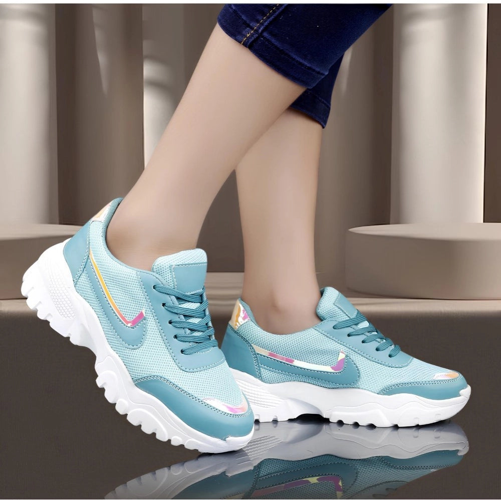 Women's Casual Mesh Printed Lace-Ups Shoes (Blue) - POPNOVA