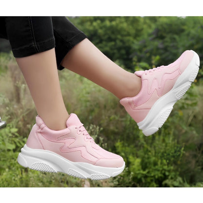 Women's Casual Mesh Printed Lace-Ups Shoes (Pink) - POPNOVA