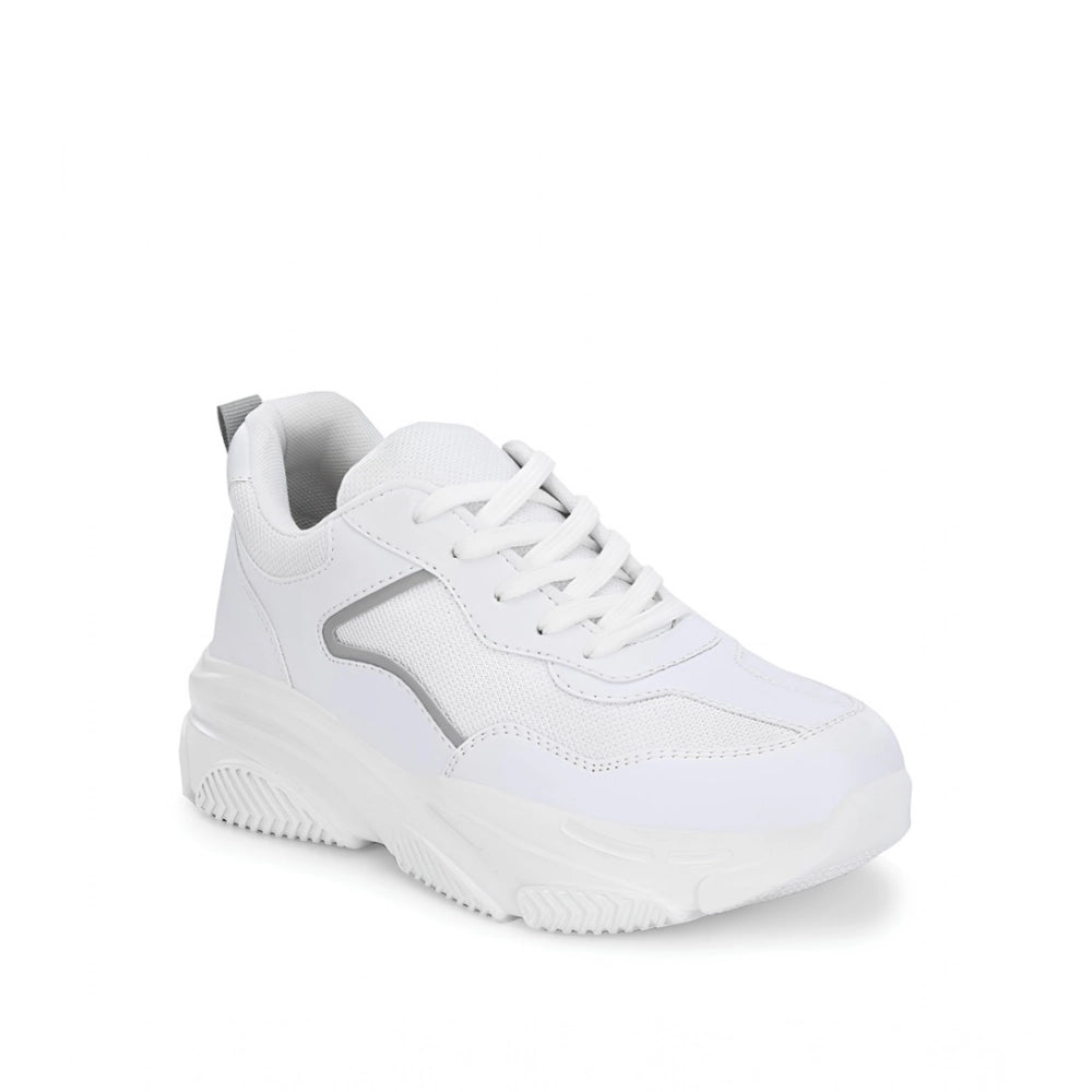 Women's Casual Mesh Printed Lace-Ups Shoes (White) - POPNOVA
