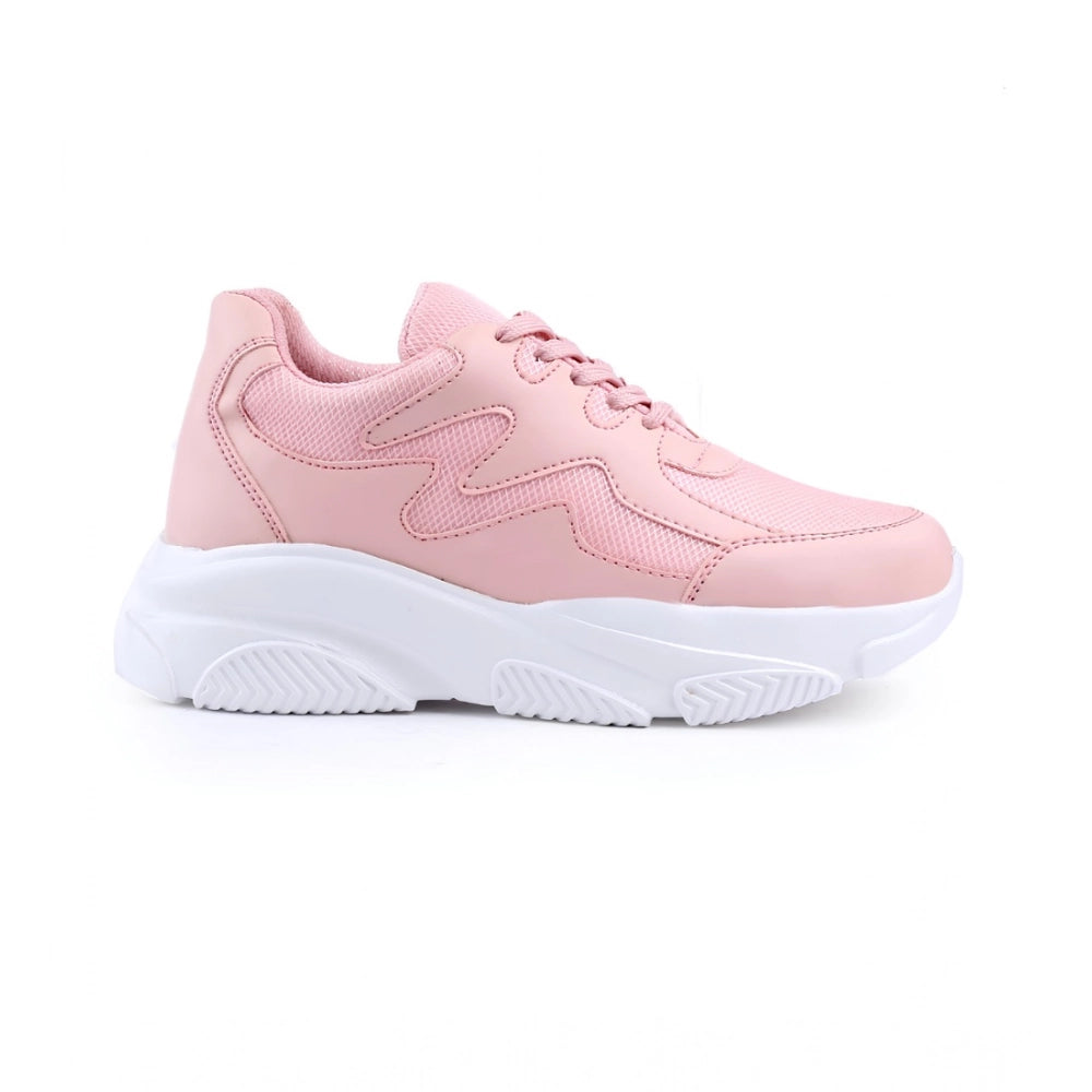 Women's Casual Mesh Printed Lace-Ups Shoes (Pink) - POPNOVA