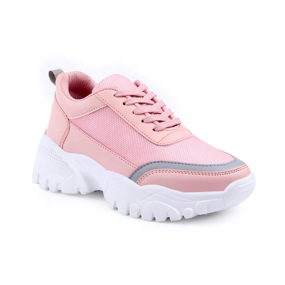 Women's Casual Mesh Printed Lace-Ups Shoes (Pink) - POPNOVA