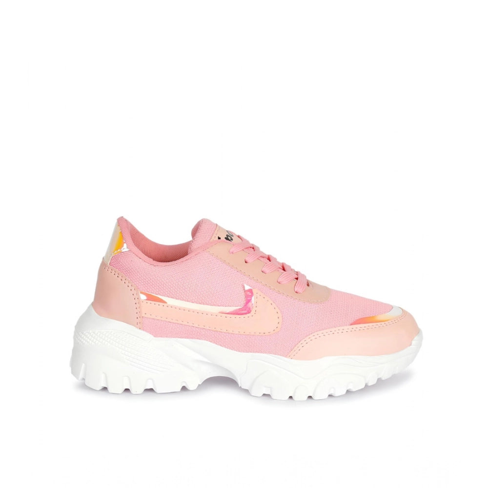 Women's Casual Mesh Printed Lace-Ups Shoes (Pink) - POPNOVA