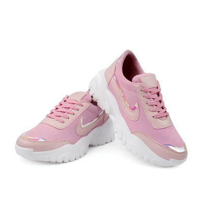 Women's Casual Mesh Printed Lace-Ups Shoes (Pink) - POPNOVA