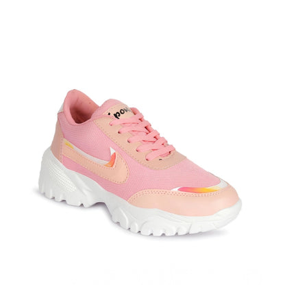 Women's Casual Mesh Printed Lace-Ups Shoes (Pink) - POPNOVA