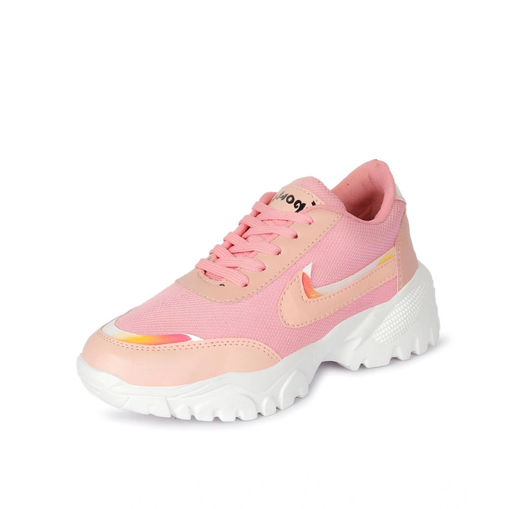 Women's Casual Mesh Printed Lace-Ups Shoes (Pink) - POPNOVA