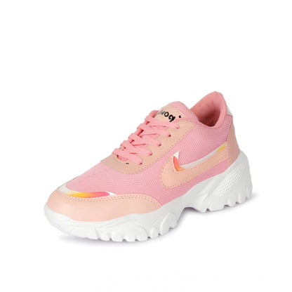 Women's Casual Mesh Printed Lace-Ups Shoes (Pink) - POPNOVA