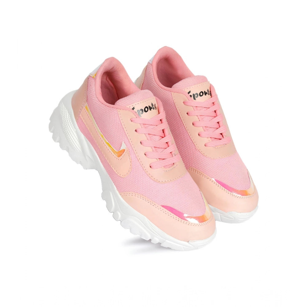 Women's Casual Mesh Printed Lace-Ups Shoes (Pink) - POPNOVA
