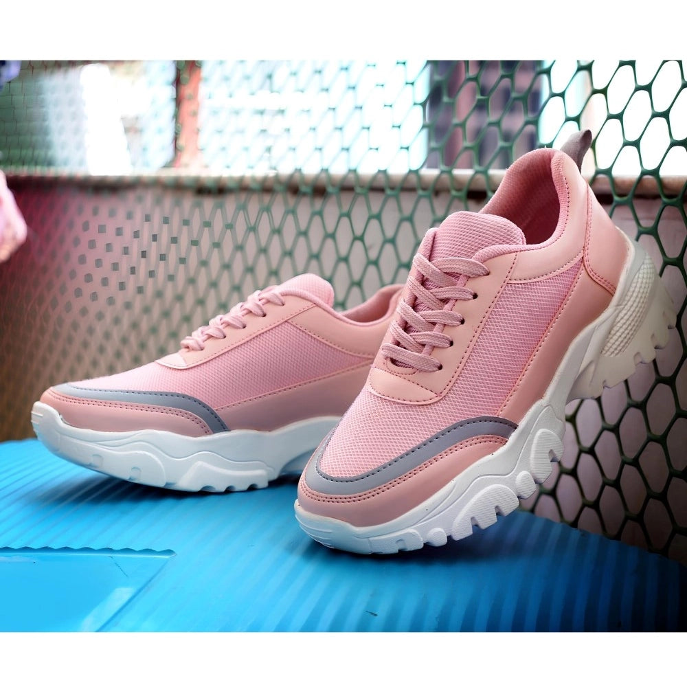 Women's Casual Mesh Printed Lace-Ups Shoes (Pink) - POPNOVA