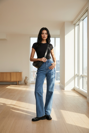 Women's Smokey Blue Loose-Fit Straight Jeans - POPNOVA