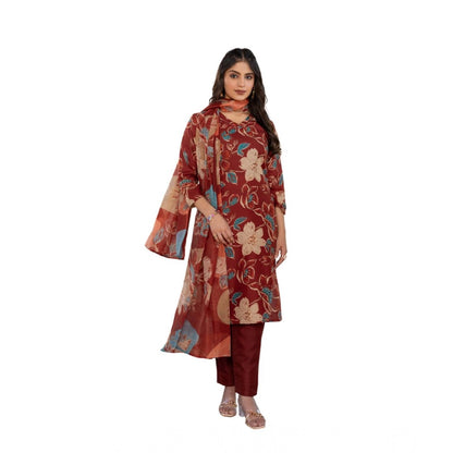 Women's Cotton Blend Printed Kurti With Pant Dupatta Set (Rust) - POPNOVA