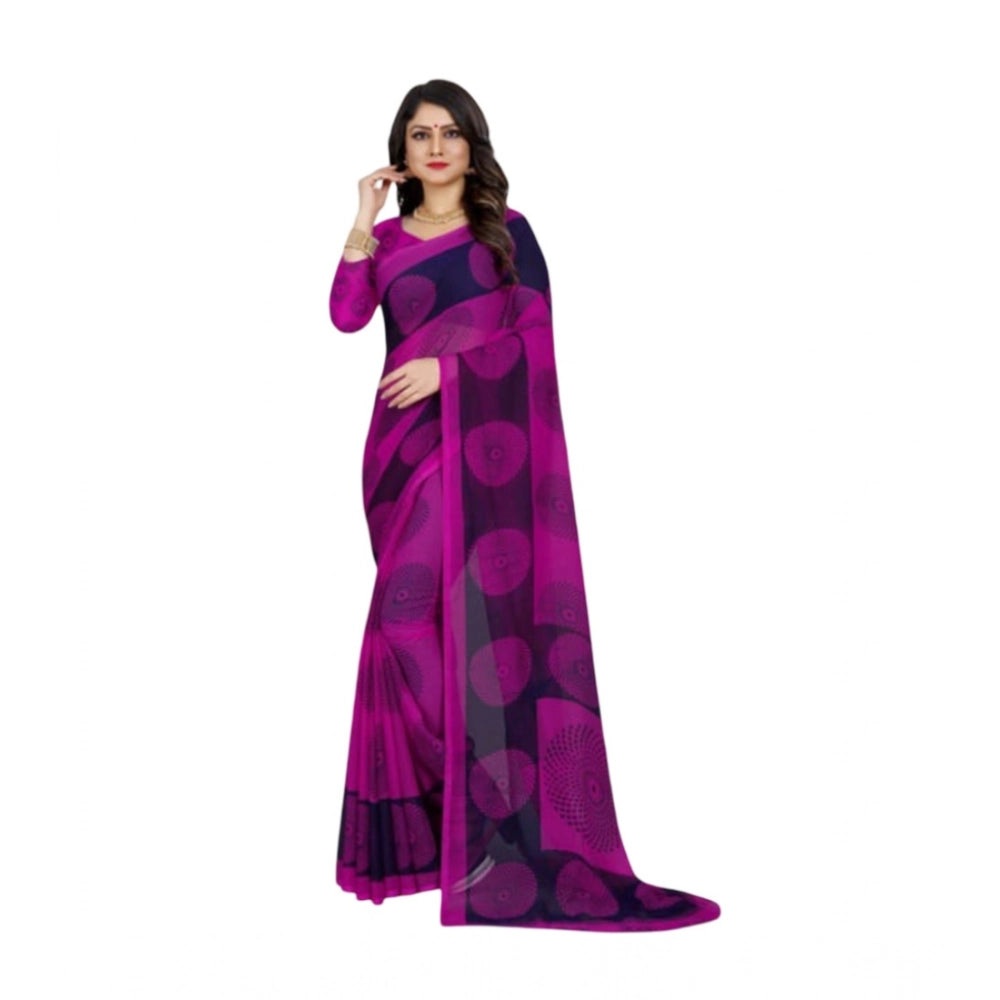 Women's Georgette Printed Saree With Unstitched Blouse 5.5 Mtr (Purple)