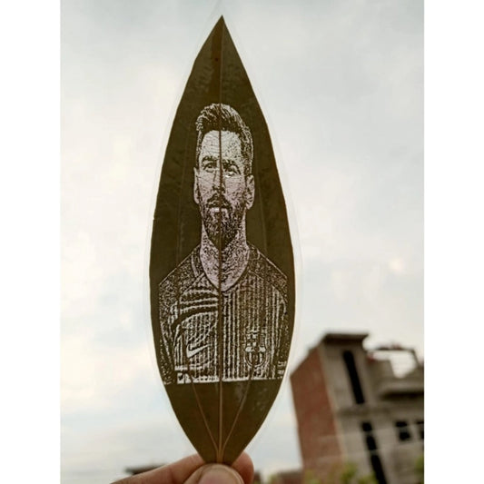 Custom Engraved Leaf Art – Football Player Portrait on Natural Leaf | Home Accessories