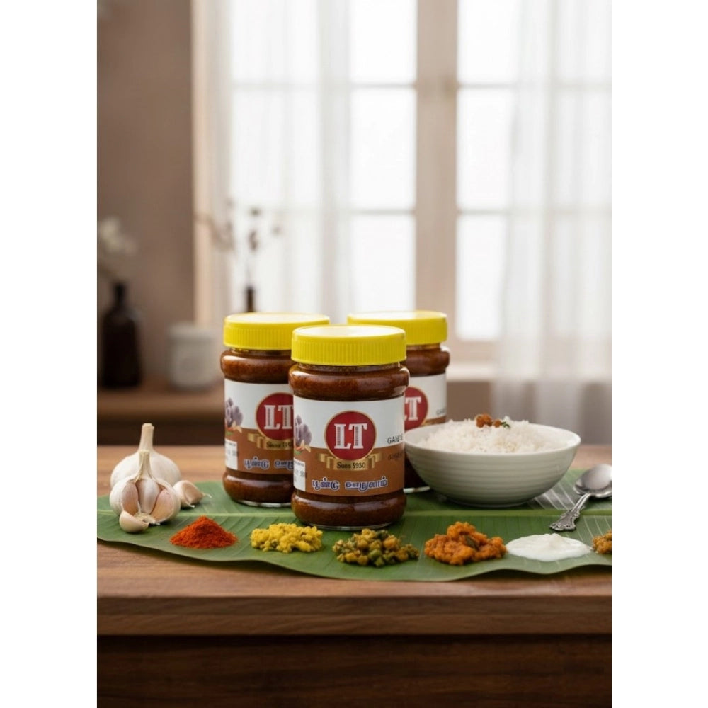 Pack of 3 300GM LT Garlic Pickle Traditional Digestive Side Dish (Red)