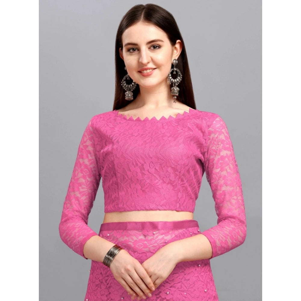 Women's Net Self Design Saree With Unstitched Blouse 5.5 Mtr (Dark Pink)