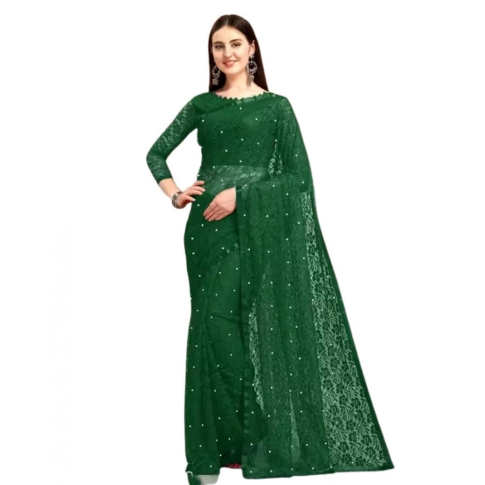 Women's Net Self Design Saree With Unstitched Blouse 5.5 Mtr (Green)