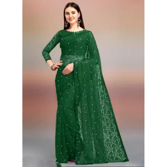 Women's Net Self Design Saree With Unstitched Blouse 5.5m (Green)