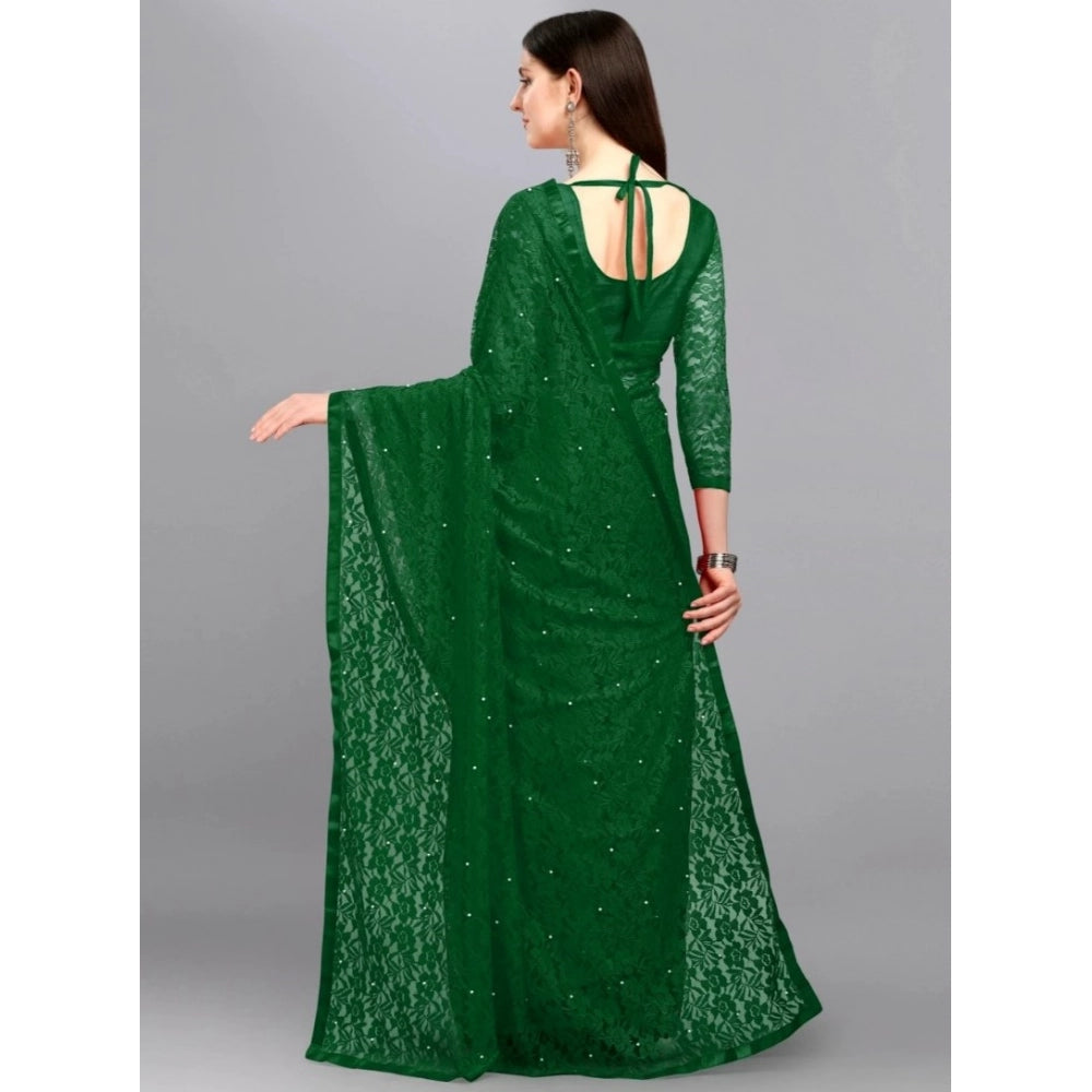 Women's Net Self Design Saree With Unstitched Blouse 5.5 Mtr (Green)