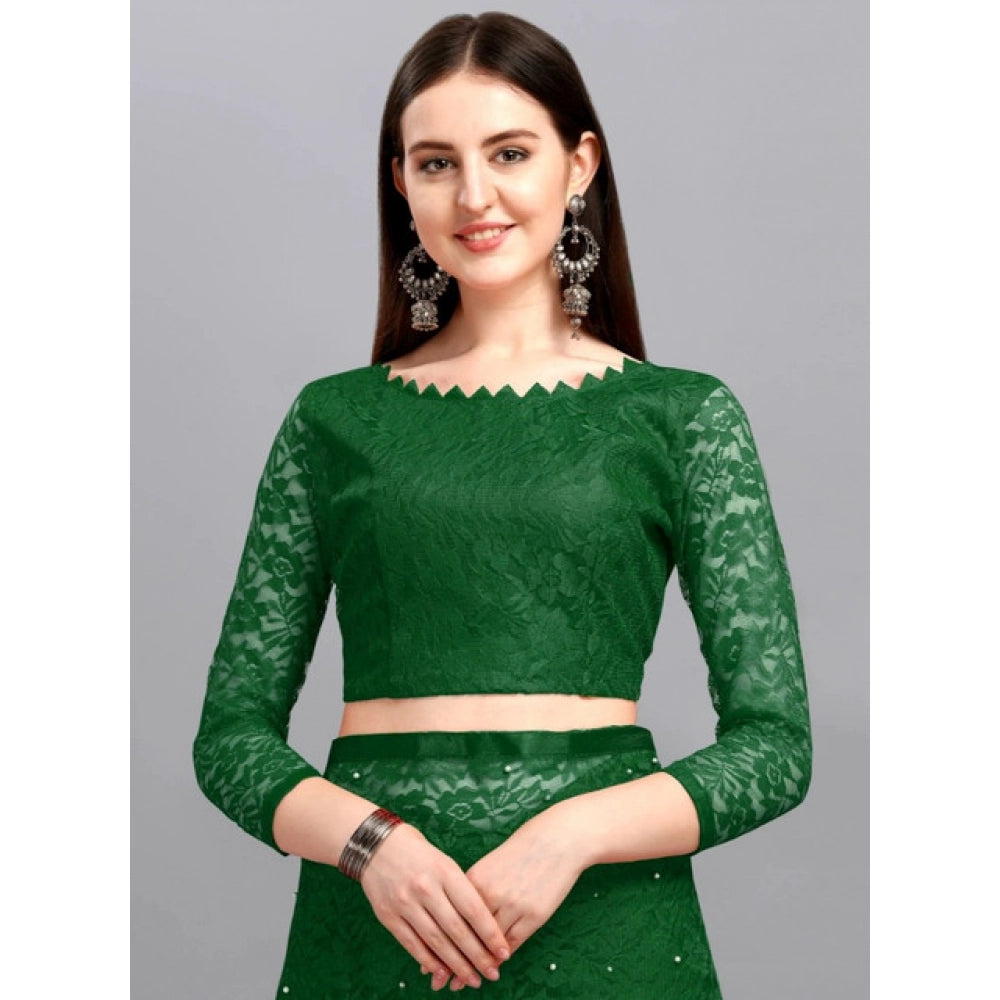Women's Net Self Design Saree With Unstitched Blouse 5.5 Mtr (Green)