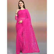 Women's Net Self Design Saree With Unstitched Blouse 5.5 Mtr (Rani)