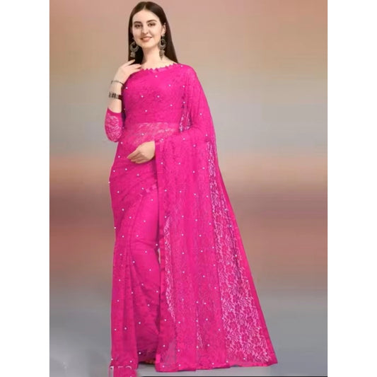 Women's Net Self Design Saree With Unstitched Blouse 5.5m (Rani)