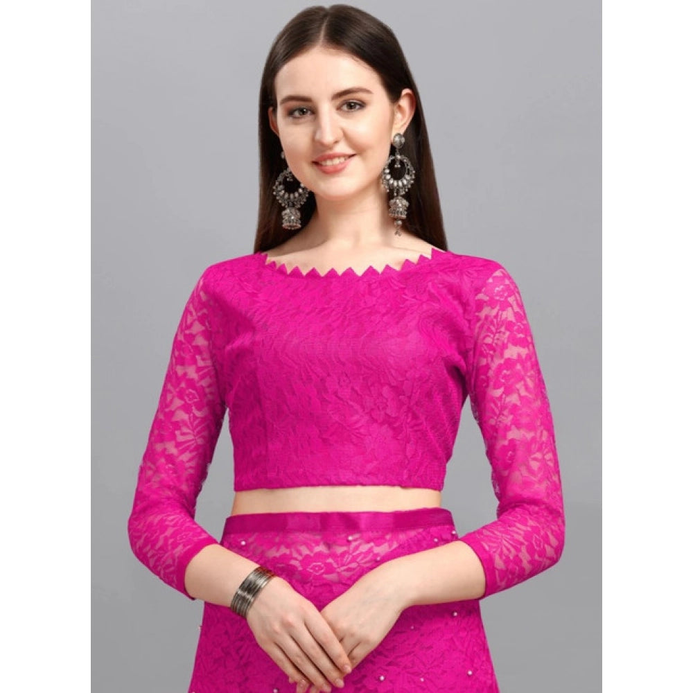Women's Net Self Design Saree With Unstitched Blouse 5.5 Mtr (Rani)