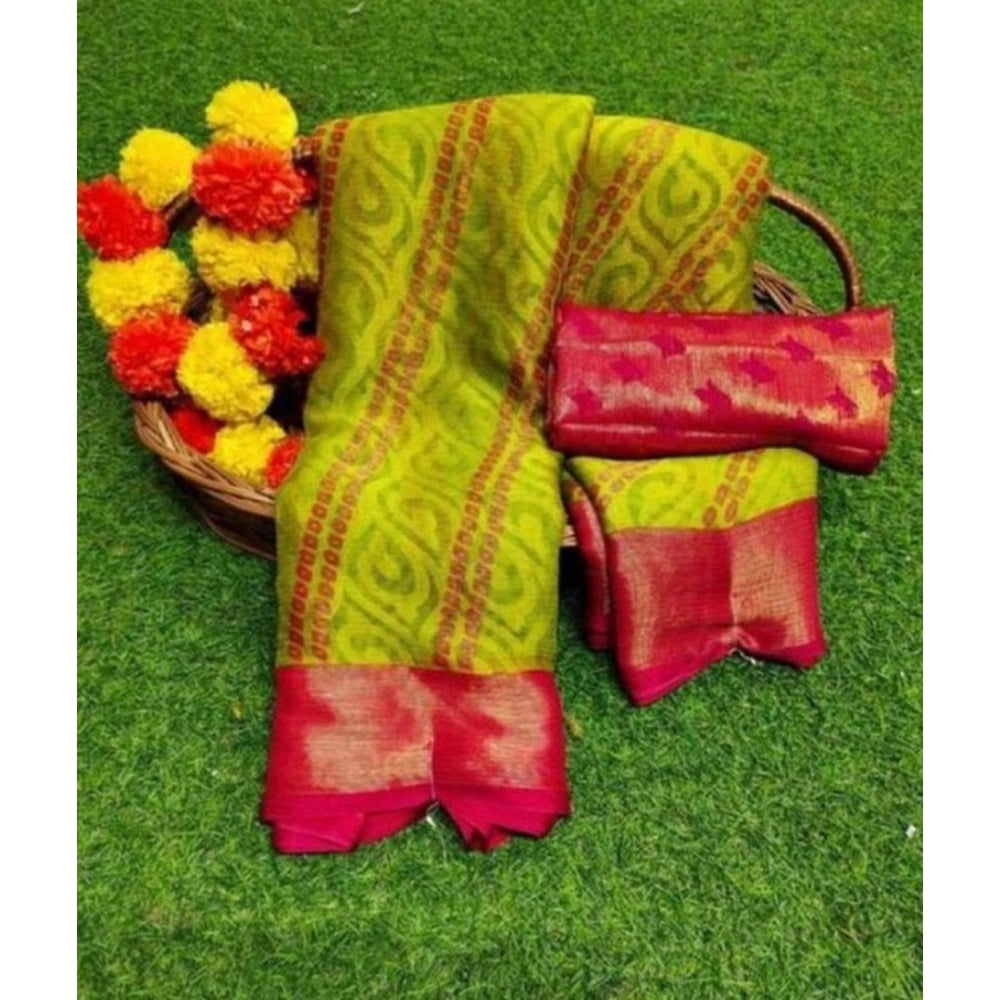 Women's Brasso Printed Saree With Unstitched Blouse 5.5 Mtr (Green)