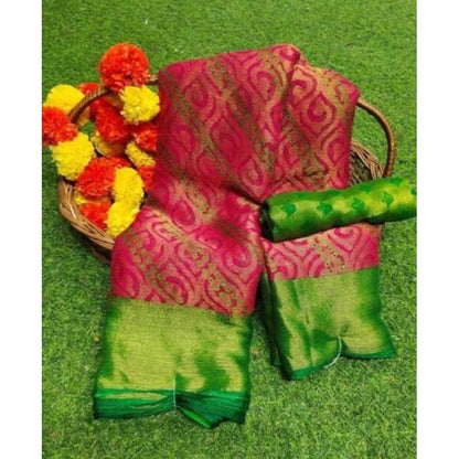 Women's Brasso Printed Saree With Unstitched Blouse 5.5 Mtr (Pink)