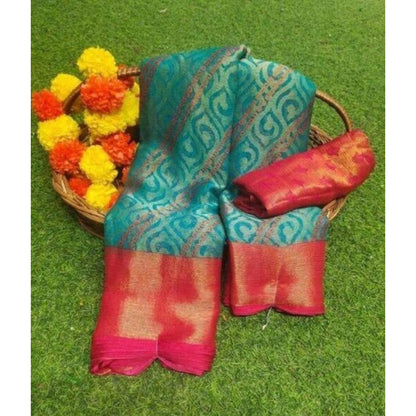 Women's Brasso Printed Saree With Unstitched Blouse 5.5 Mtr (RAMA)